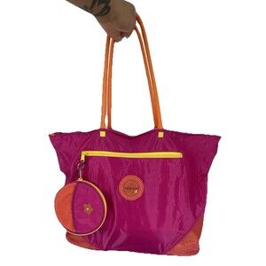 Vintage Retro Pink Orange Collapsible Zipper Bag 16" Beach Strap Carrying